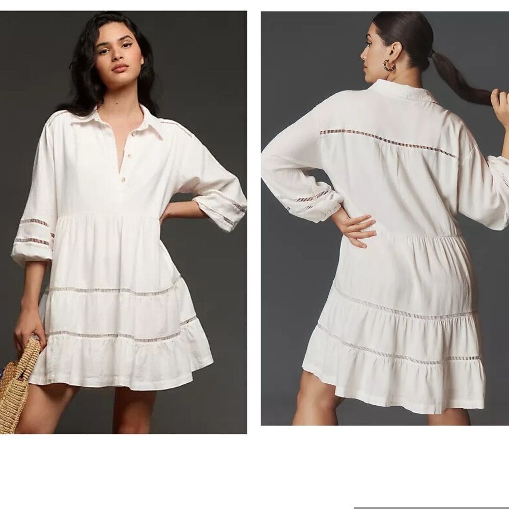 NWT Anthropologie Maeve Bettina Tiered Linen Mini Dress size xs oversized